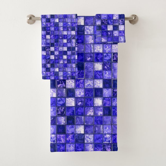 Abstract Blue Mosaic Design With Glowing Textures Bath Towel Set (Insitu)