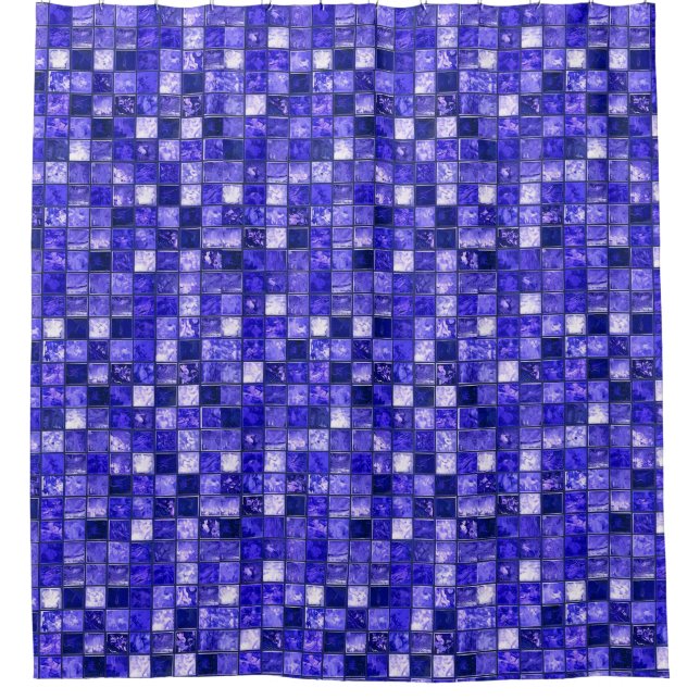 Abstract Blue Mosaic Design With Glowing Textures Shower Curtain (Front)