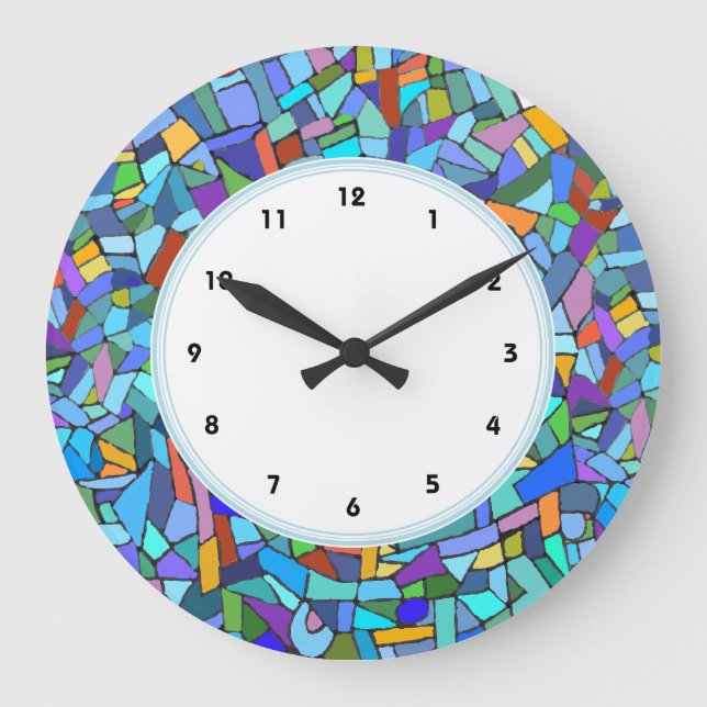 Abstract Blue Mosaic Pattern numbered clock (Front)