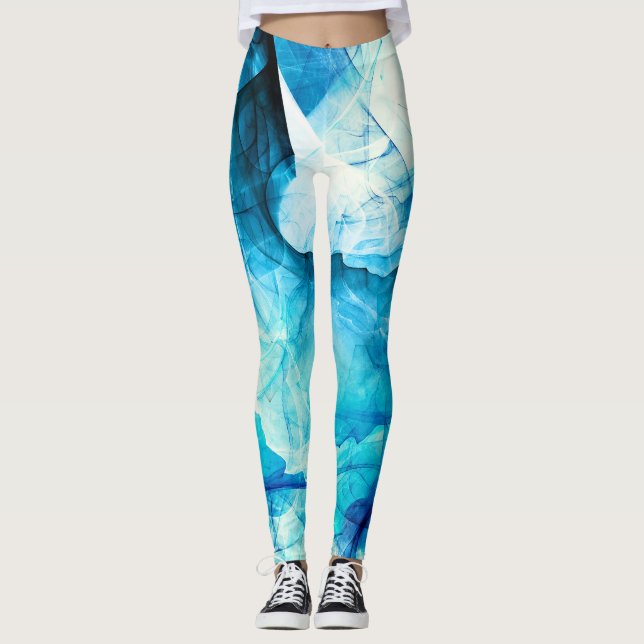 Abstract blue motion: fractal composition. leggings (Front)