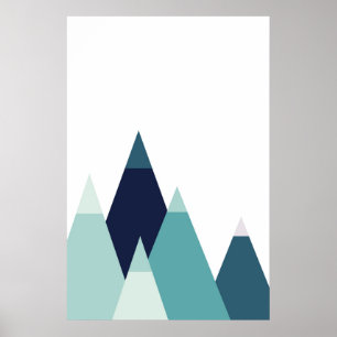 Abstract blue mountains print Modern geometric art
