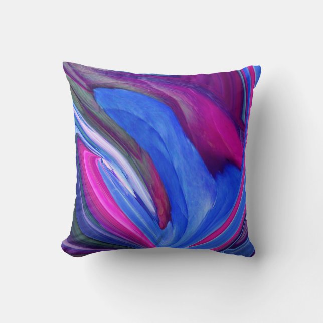 Abstract Blue N Pink Leaf Throw Pillow (Front)