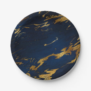 Abstract Blue Navy Marine Marble Party Vip Paper Plate