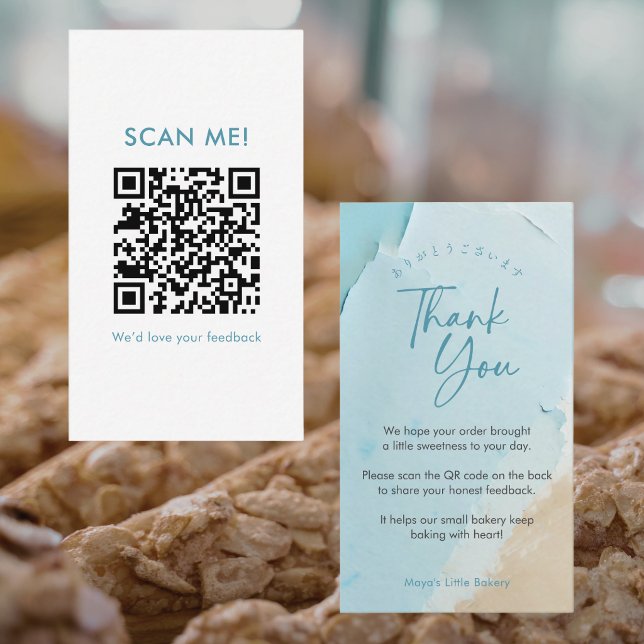Abstract Blue Ocean Leave a Review QR Code Business Card (Creator Uploaded)