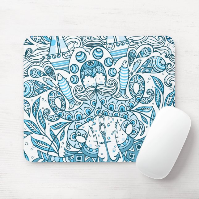 Abstract Blue Ocean Octopus Mouse Pad (With Mouse)