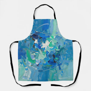 Abstract Blue Ocean Palette Knife Painting Apron