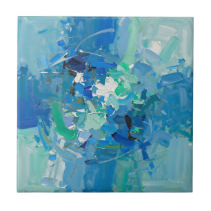 Abstract Blue Ocean Palette Knife Painting Ceramic Tile