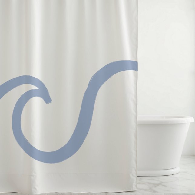 Abstract Blue Ocean Wave Minimalist Shower Curtain (Creator Uploaded)