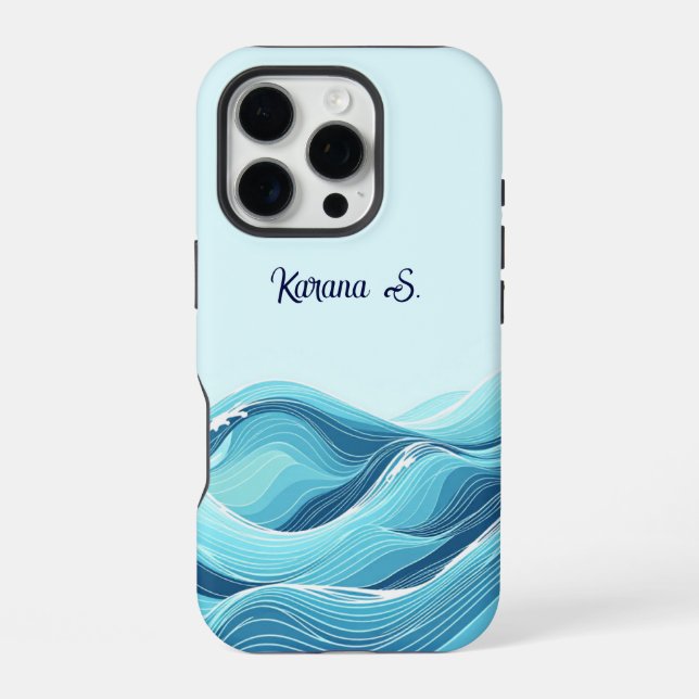 Abstract Blue Ocean Waves iPhone Case (Back)