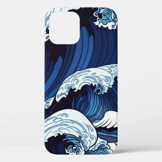 Abstract Blue Ocean Waves Japanese Style Artwork | Case-Mate iPhone Case (Back)