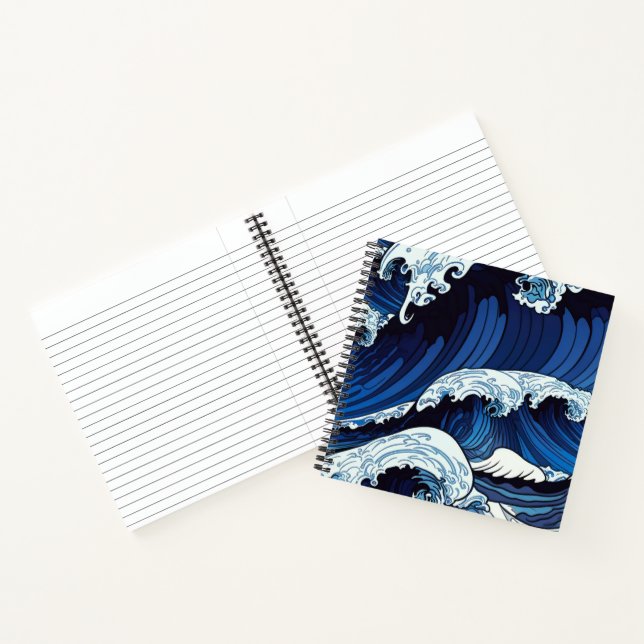 Abstract Blue Ocean Waves Japanese Style Artwork | Notebook (Inside)