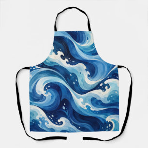 Abstract Blue Ocean Waves Watercolor Coastal Throw Apron