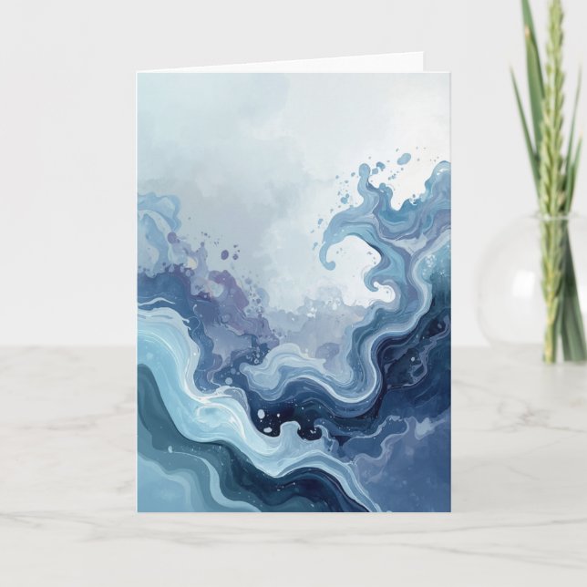 Abstract Blue Ocean Waves Watercolor Greeting Card (Front)