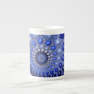 Abstract Blue Ombre Fractal Bubbles Bone China Mug
