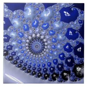 Abstract Blue Ombre Fractal Bubbles Ceramic Tile