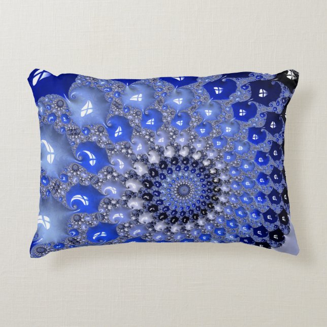 Abstract Blue Ombre Fractal Bubbles Decorative Cushion (Front)