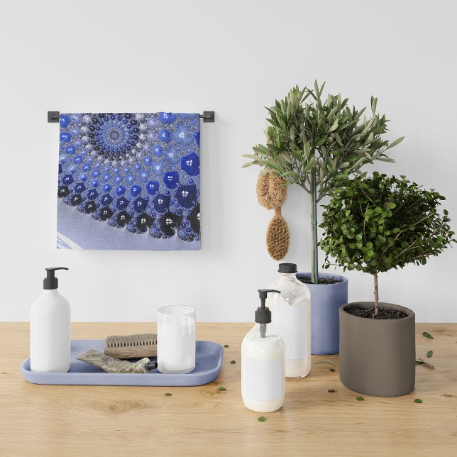 Abstract Blue Ombre Fractal Bubbles Hand Towel (Creator Uploaded)