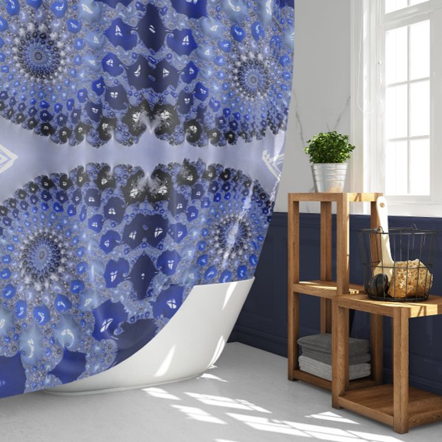 Abstract Blue Ombre Fractal Bubbles Shower Curtain (Creator Uploaded)