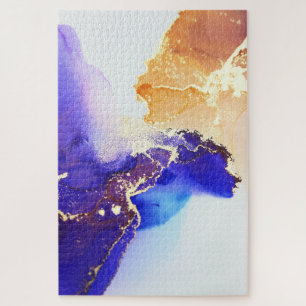 Abstract Blue Orange Gold Alcohol Ink  Jigsaw Puzz Jigsaw Puzzle