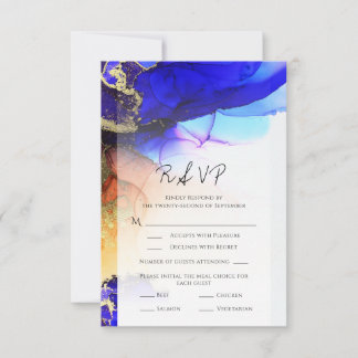 Abstract Blue Orange Gold Wedding RSVP Card