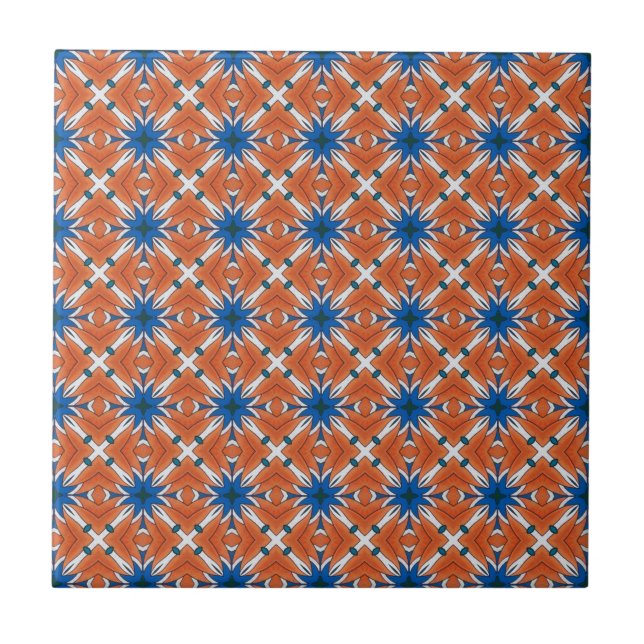 Abstract Blue Orange Graphic Pattern Ceramic Tile (Front)