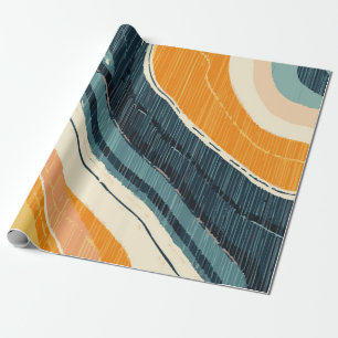 Abstract Blue Orange White Paint Swirl with White Wrapping Paper