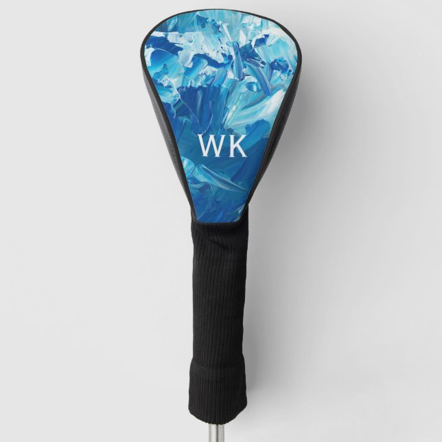 Abstract Blue Paint Waves Golf Head Cover (Front)
