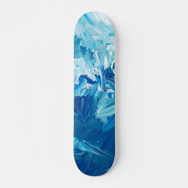 Abstract Blue Paint Waves Skateboard (Front)