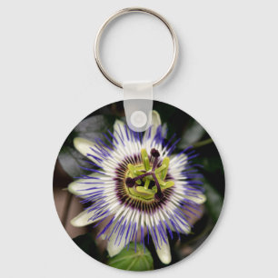 Abstract Blue Passion Flower Key Ring