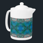 Abstract Blue Pattern Kaleidoscope Artistic<br><div class="desc">Enjoy a relaxing morning or afternoon tea with this stunning blue green pattern teapot. This beautiful abstract pattern features vivid blue colours highlighted with pinks and greens giving this product a contemporary feel. A gemstone photo was uses as the basis to create a kaleidoscope pattern resulting in this artistic blue...</div>