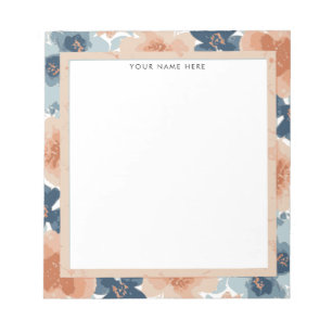 Abstract Blue, Peach, Orange Floral Notepad