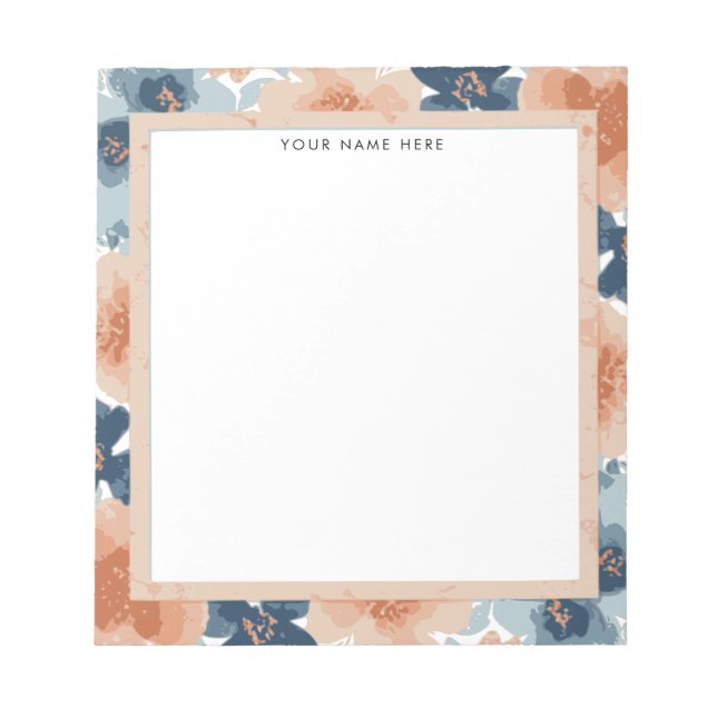Abstract Blue, Peach, Orange Floral Notepad (Front)