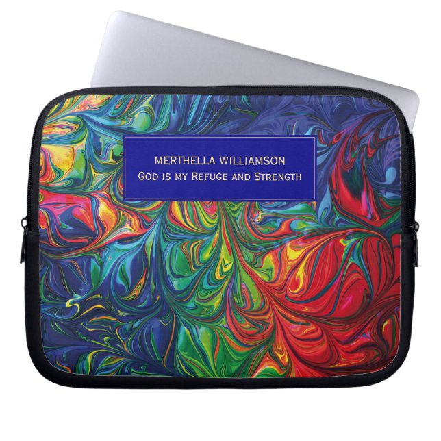 Abstract BLUE Personalised Christian Scripture Laptop Sleeve (Front)