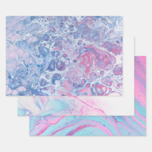 Abstract Blue, Pink and White Marbled Art Wrapping Paper Sheet
