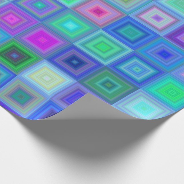  Abstract Blue Pink Boxes Retro Wrapping Paper (Corner)