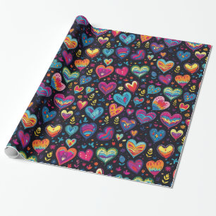 Abstract Blue Pink Colourful Hearts Wrapping Paper