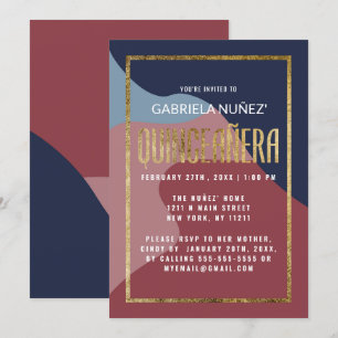 Abstract Blue Pink Gold Geometric Quinceañera Invitation