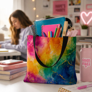 Abstract Blue Pink Yellow Rainbow  Tote Bag