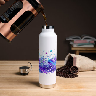 Abstract Blue Purple Futuristic Geometric Wave Water Bottle