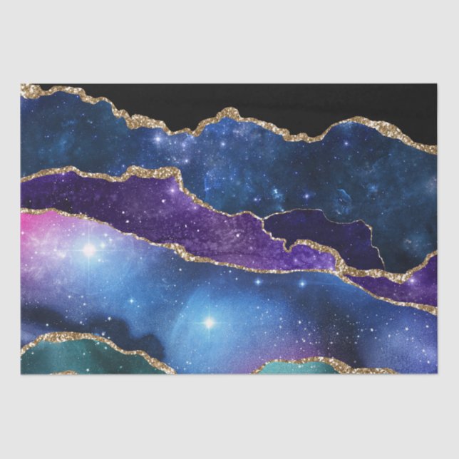 Abstract Blue Purple Gold Glitter Celestial Agate  Tissue Paper (Front)