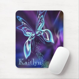 Abstract Blue Purple Neon Look Butterfly Image Mouse Pad