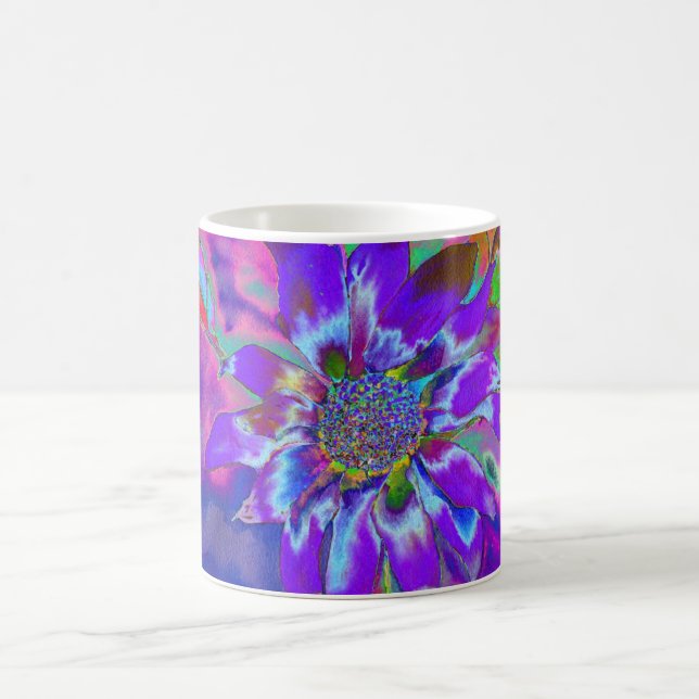 Abstract blue purple sunflower | retro funky  coffee mug (Center)