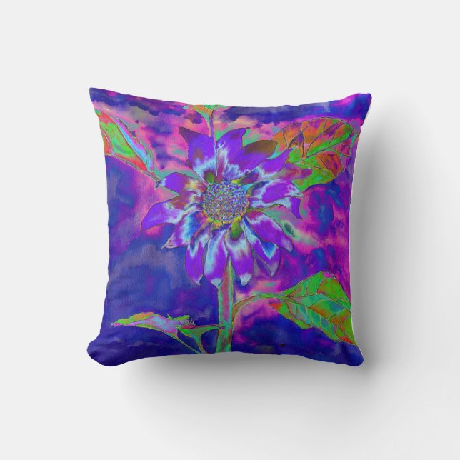 Abstract blue purple sunflower | retro funky  cushion (Front)