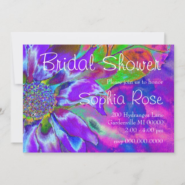 Abstract blue purple sunflower | retro funky  invitation (Front)