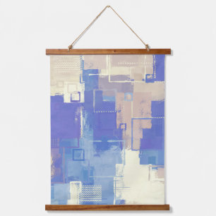 Abstract Blue Purple Taupe Ivory Mixed Media Hanging Tapestry