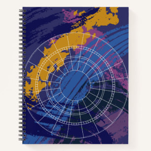 Abstract blue purple yellow astrological wheel notebook