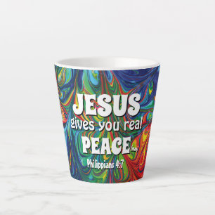 Abstract Blue Red Green JESUS  GIVES REAL PEACE Latte Mug