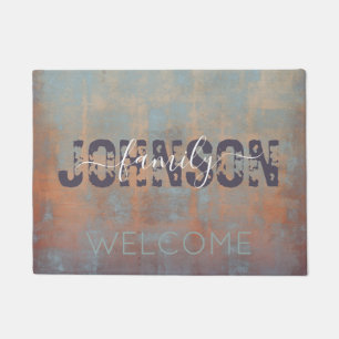 Abstract Blue Rust Purple rustic Family monogram Doormat