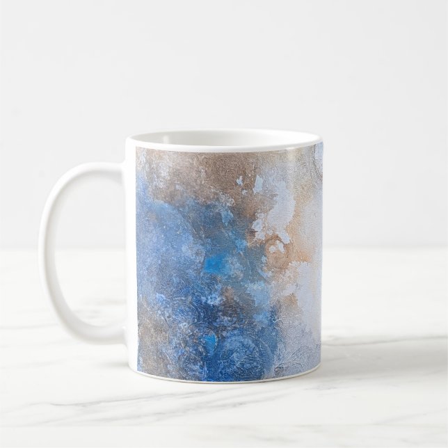 Abstract Blue & Sand Textured Clouds Coffee Mug (Left)