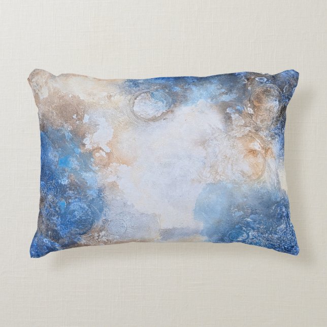 Abstract Blue & Sand Textured Clouds Decorative Cushion (Front)